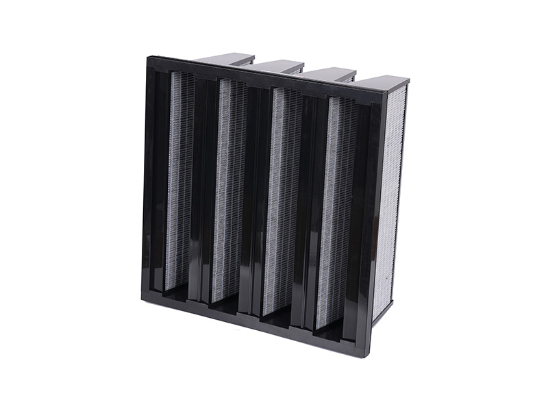 Activated carbon V-bank air filter for industrial odor removal and gas phase filtration