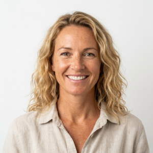 Portrait of a happy female client sharing a positive review for Wair air filtration products