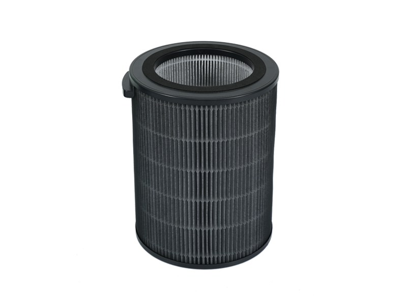 Round OEM HEPA filter replacement with activated carbon coating and easy-pull tab
